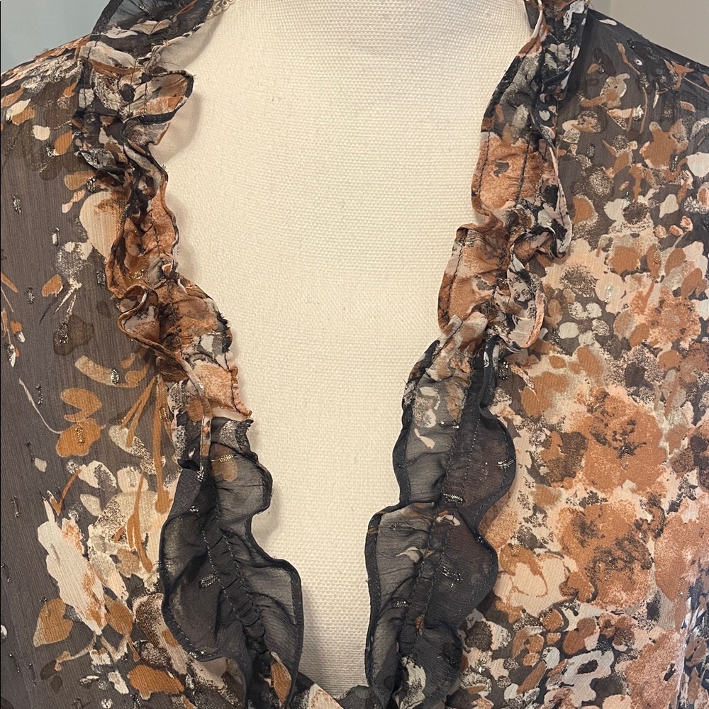 Lovestitch Boho Dark Grey Floral Low Cut Long Sleeve Dress…Size Large - Picture 2 of 10
